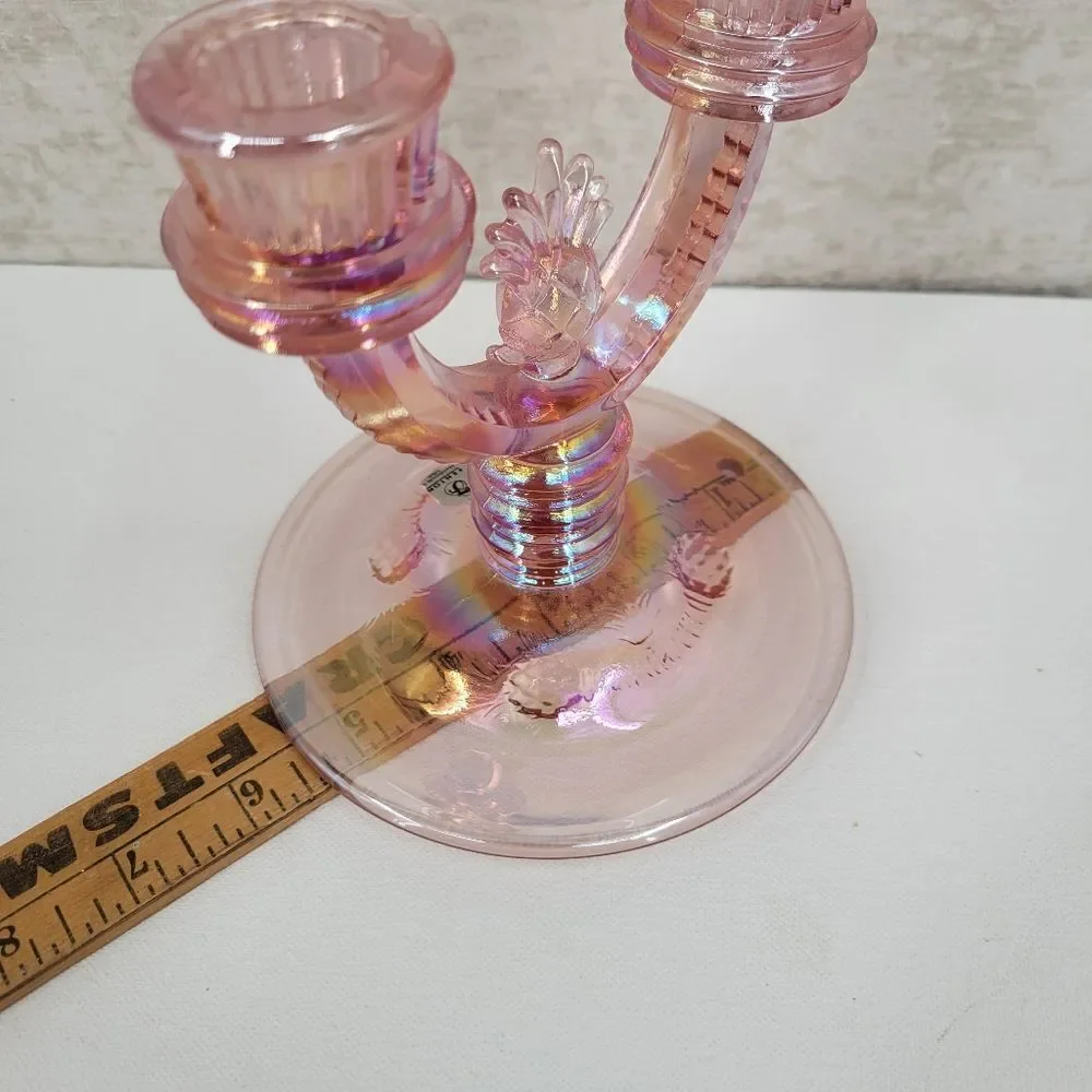 Fenton Pineapple Candlestick Double Pink Glass Candle Holder Vintage Candelabra